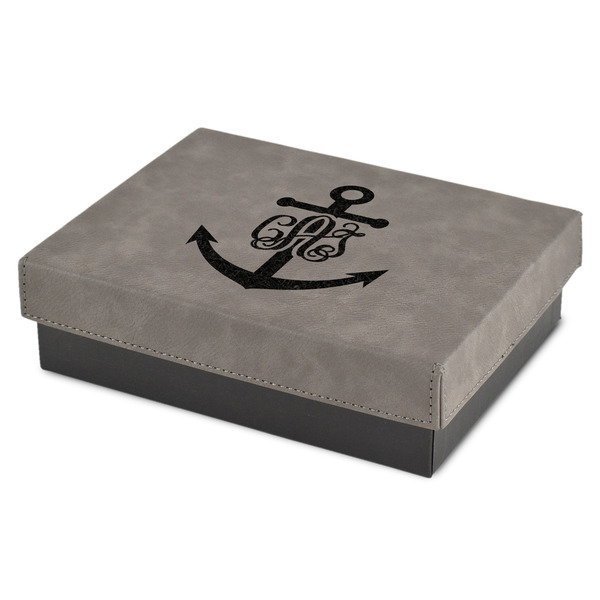 Custom Monogram Anchor Small Gift Box w/ Engraved Leather Lid