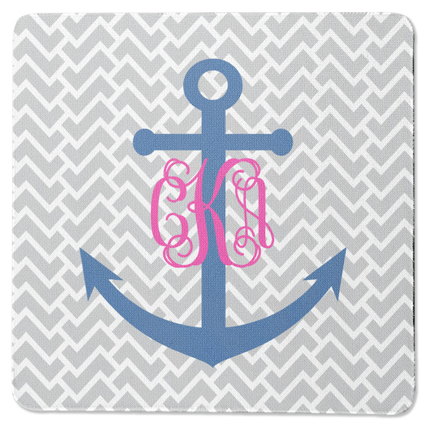 Custom Monogram Anchor Square Rubber Backed Coaster (Personalized)