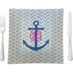 Monogram Anchor 9.5" Glass Square Lunch / Dinner Plate- Single or Set of 4 (Personalized)