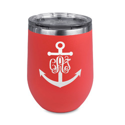 Monogram Anchor Stemless Stainless Steel Wine Tumbler - Coral - Double Sided