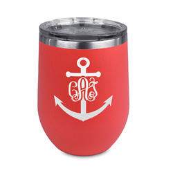 Monogram Anchor Stemless Stainless Steel Wine Tumbler - Coral - Single Sided