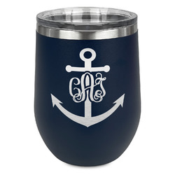 Monogram Anchor Stemless Stainless Steel Wine Tumbler - Navy - Single Sided