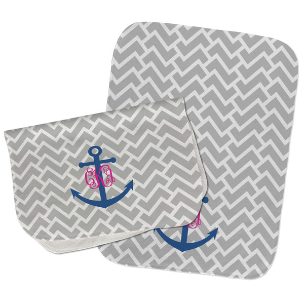 Custom Monogram Anchor Burp Cloths - Fleece - Set of 2