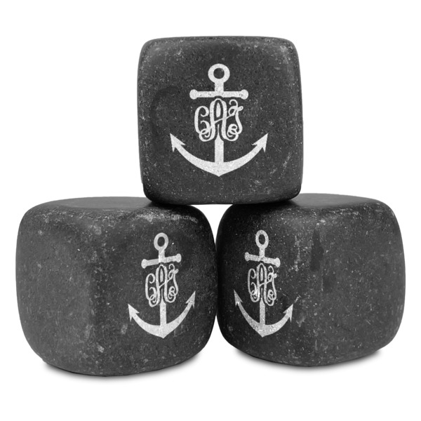 Custom Monogram Anchor Whiskey Stone Set - Set of 3