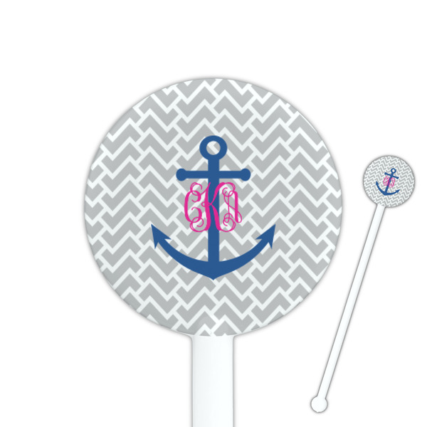 Custom Monogram Anchor 5.5" Round Plastic Stir Sticks - White - Double Sided