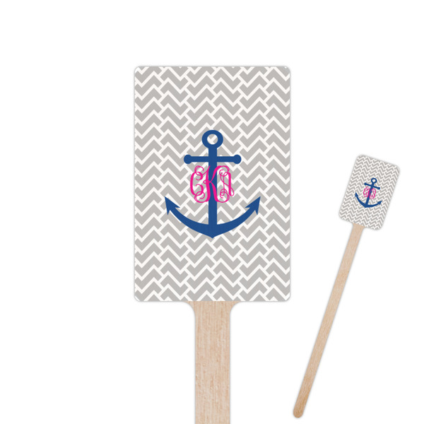 Custom Monogram Anchor 6.25" Rectangle Wooden Stir Sticks - Single Sided