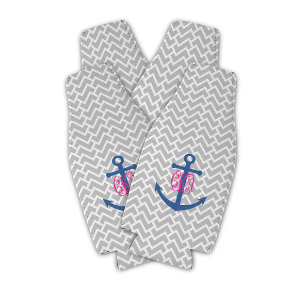 Custom Monogram Anchor Zipper Bottle Cooler - Set of 4