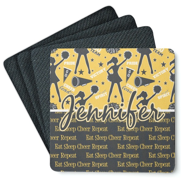 Custom Cheer Square Rubber Backed Coasters - Set of 4 (Personalized)