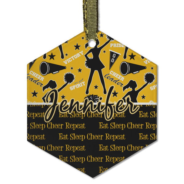 Custom Cheer Flat Glass Ornament - Hexagon w/ Name or Text