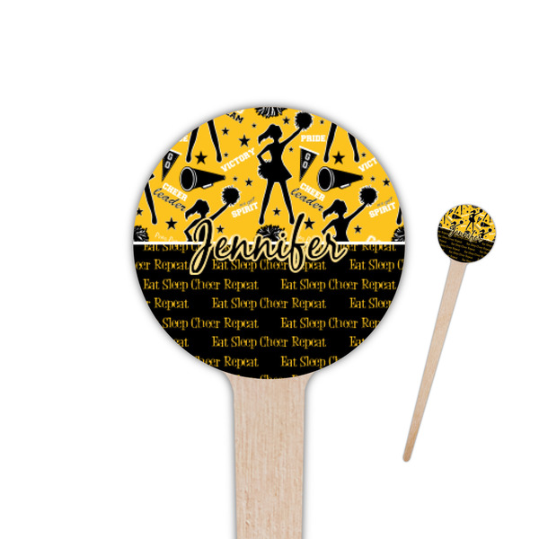 Custom Cheer 4" Round Wooden Food Picks - Single Sided (Personalized)