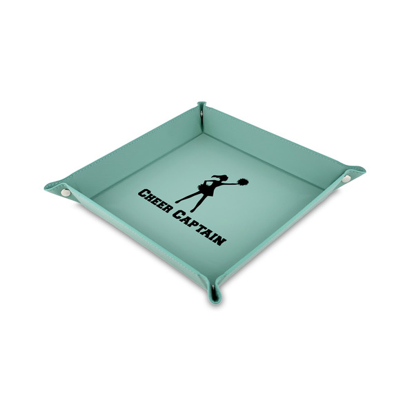 Custom Cheerleader Faux Leather Dice Tray - 6" x 6" - Teal (Personalized)