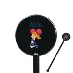 Cheerleader 5.5" Round Plastic Stir Sticks - Black - Single Sided (Personalized)