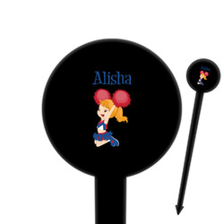 Cheerleader 6" Round Plastic Food Picks - Black - Double Sided (Personalized)
