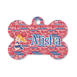 Cheerleader Bone Shaped Dog ID Tag - Small (Personalized)