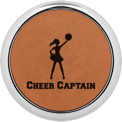 Cheerleader Leatherette Round Coaster w/ Silver Edge (Personalized)