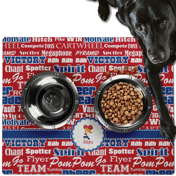 Custom Cheerleader Dog Food Mat - Large w/ Name or Text