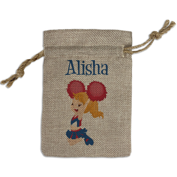 Custom Cheerleader Small Burlap Gift Bag - Front (Personalized)