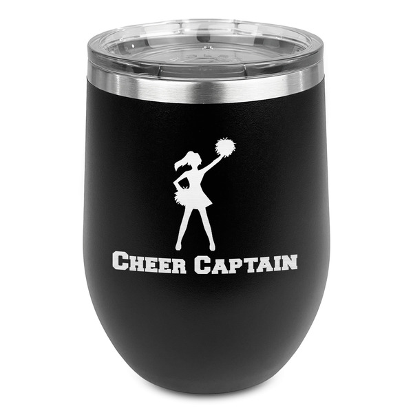 Custom Cheerleader Stemless Stainless Steel Wine Tumbler - Black - Double Sided (Personalized)