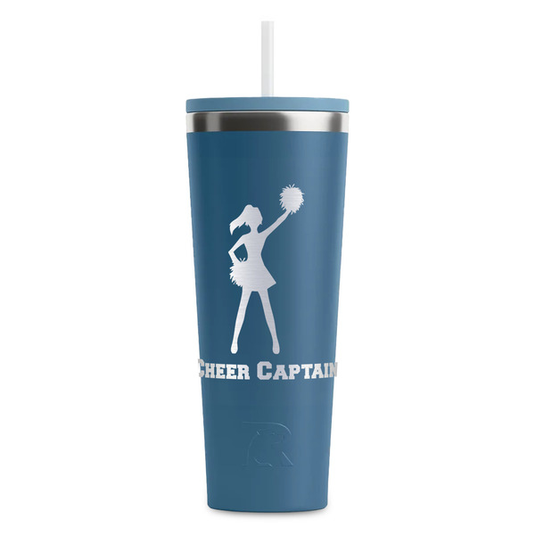 Custom Cheerleader RTIC Everyday Tumbler with Straw - 28oz - Steel Blue - Double-Sided (Personalized)