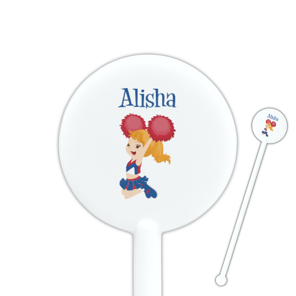 Custom Cheerleader 5.5" Round Plastic Stir Sticks - White - Single Sided (Personalized)