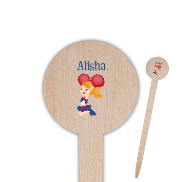 Custom Cheerleader 6" Round Wooden Food Picks - Double Sided (Personalized)