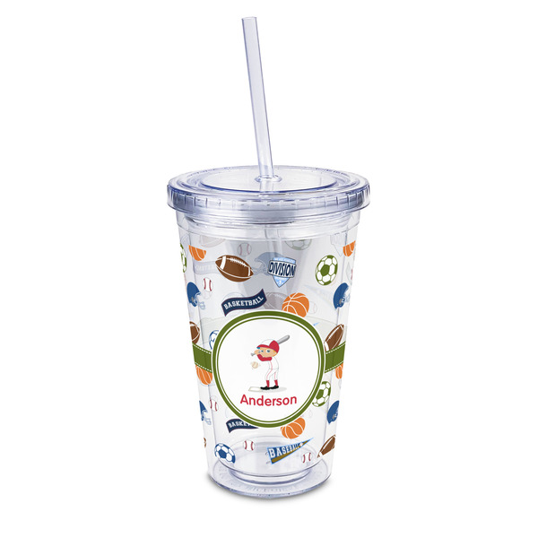 Custom Sports 16oz Double Wall Acrylic Tumbler with Lid & Straw - Full Print (Personalized)