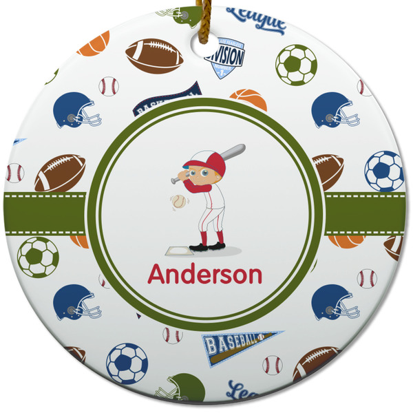 Custom Sports Round Ceramic Ornament w/ Name or Text