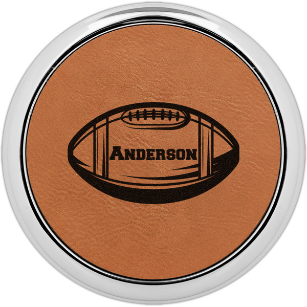 Custom Sports Leatherette Round Coaster w/ Silver Edge - Single or Set (Personalized)