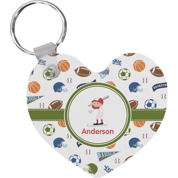 Custom Sports Heart Plastic Keychain w/ Name or Text