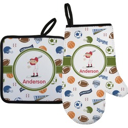Sports Right Oven Mitt & Pot Holder Set w/ Name or Text