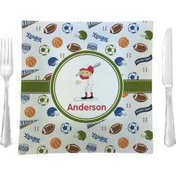 Sports 9.5" Glass Square Lunch / Dinner Plate- Single or Set of 4 (Personalized)