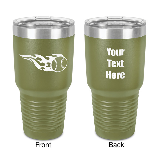 Custom Baseball 30 oz Stainless Steel Tumbler - Olive - Double-Sided (Personalized)