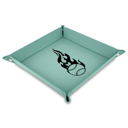 Baseball 9" x 9" Teal Faux Leather Valet Tray