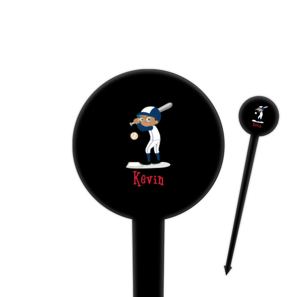 Custom Baseball 4" Round Plastic Food Picks - Black - Single Sided (Personalized)