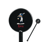 Baseball 5.5" Round Plastic Stir Sticks - Black - Double Sided (Personalized)