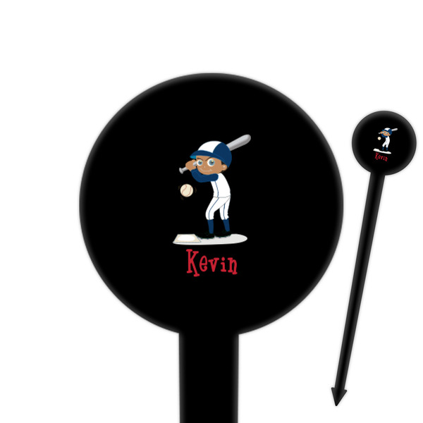 Custom Baseball 6" Round Plastic Food Picks - Black - Single Sided (Personalized)