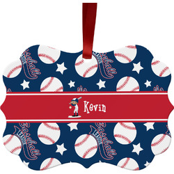 Baseball Metal Frame Ornament - Double Sided w/ Name or Text