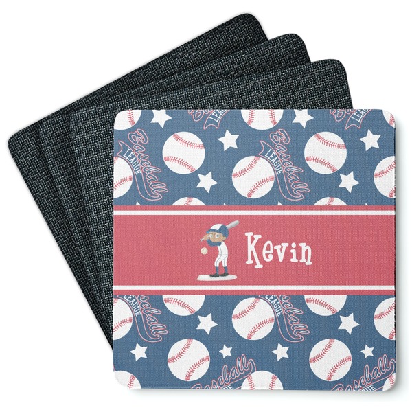 Custom Baseball Square Rubber Backed Coasters - Set of 4 (Personalized)