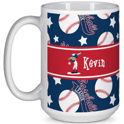 Baseball 15 Oz Coffee Mug - White (Personalized)