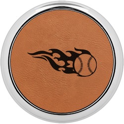 Baseball Leatherette Round Coaster w/ Silver Edge