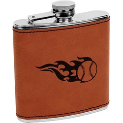 Baseball Leatherette Wrapped Stainless Steel Flask