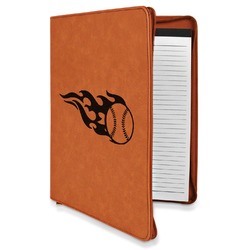 Baseball Leatherette Zipper Portfolio with Notepad