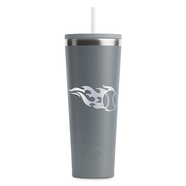 Custom Baseball RTIC Everyday Tumbler with Straw - 28oz - Grey - Single-Sided