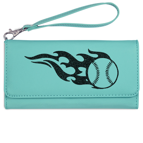 Custom Baseball Ladies Leatherette Wallet - Laser Engraved- Teal