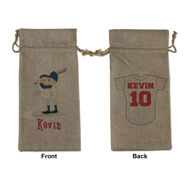 Custom Baseball Large Burlap Gift Bag - Front & Back (Personalized)