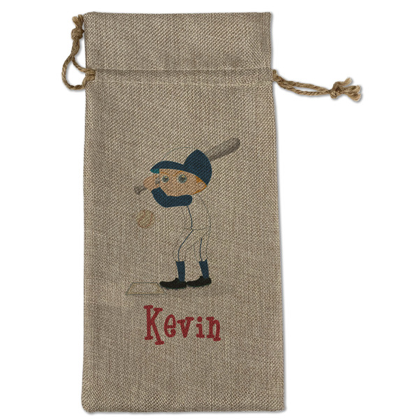 Custom Baseball Large Burlap Gift Bag - Front (Personalized)