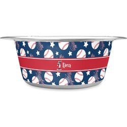 Baseball Stainless Steel Dog Bowl - Medium (Personalized)
