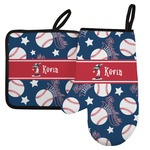 Baseball Left Oven Mitt & Pot Holder Set w/ Name or Text