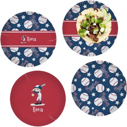 Baseball Set of 4 Glass Lunch / Dinner Plate 10" (Personalized)
