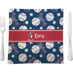 Baseball 9.5" Glass Square Lunch / Dinner Plate- Single or Set of 4 (Personalized)